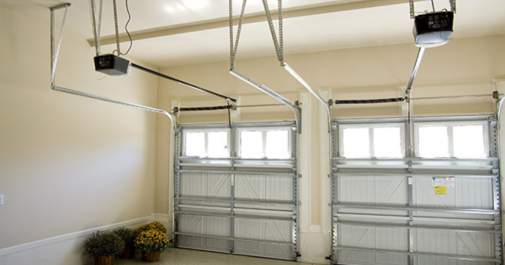 Interior view of dual garage doors.