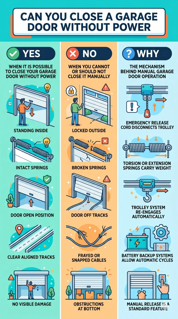 can you close a garage door if not power to open
